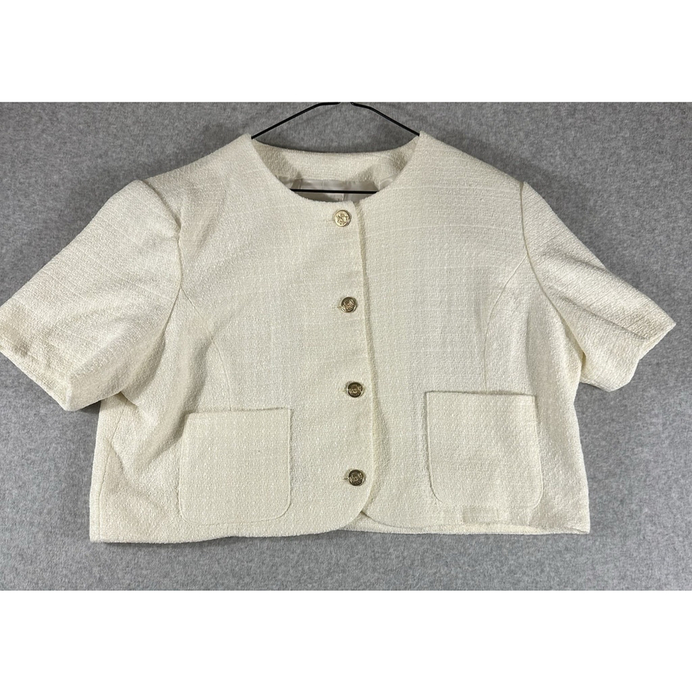 Abercrombie & Fitch Womens XL White Boucle Cropped Jacket Gold Buttons NWT